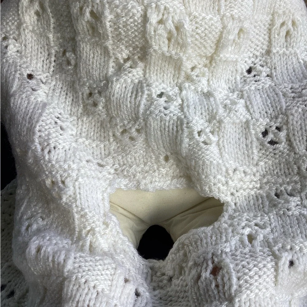 Carseat Baby Blanket Hand Crafted White Knitted Unisex